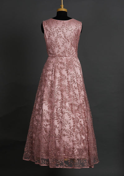 Onion Pink Glitter Net Designer Gown - Koskii