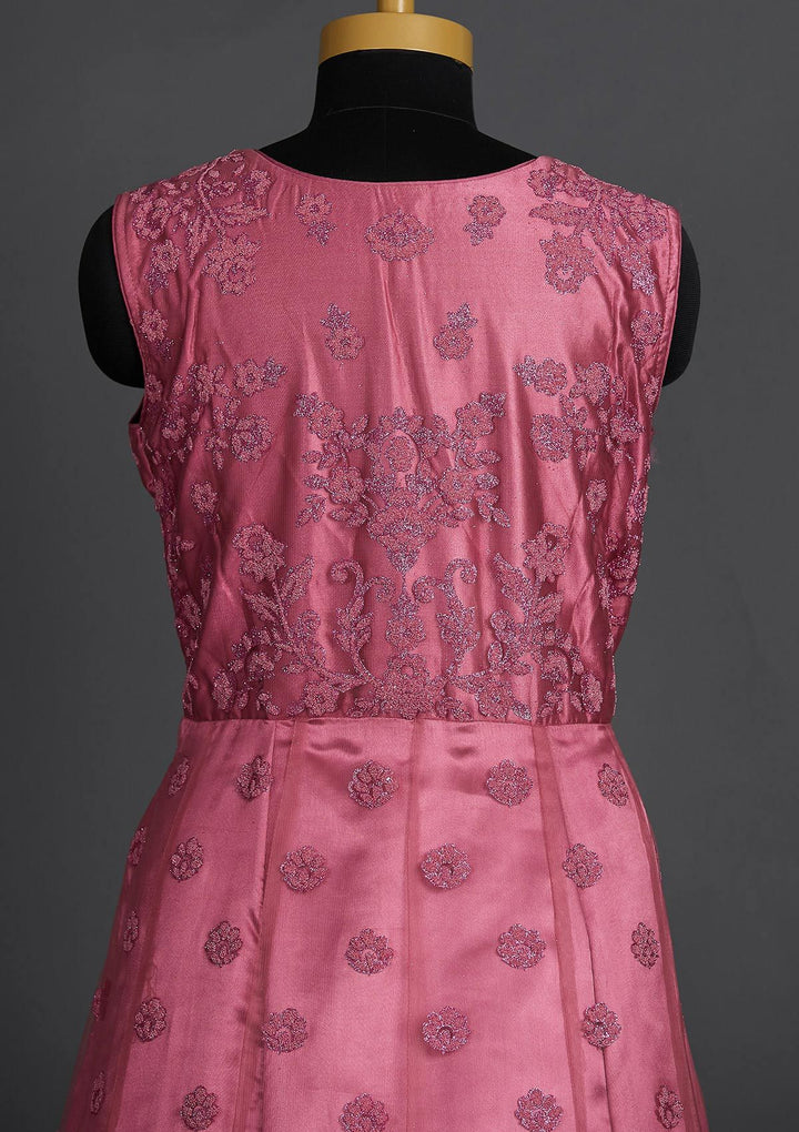 Onion Pink Glitter Net Designer Gown - Koskii