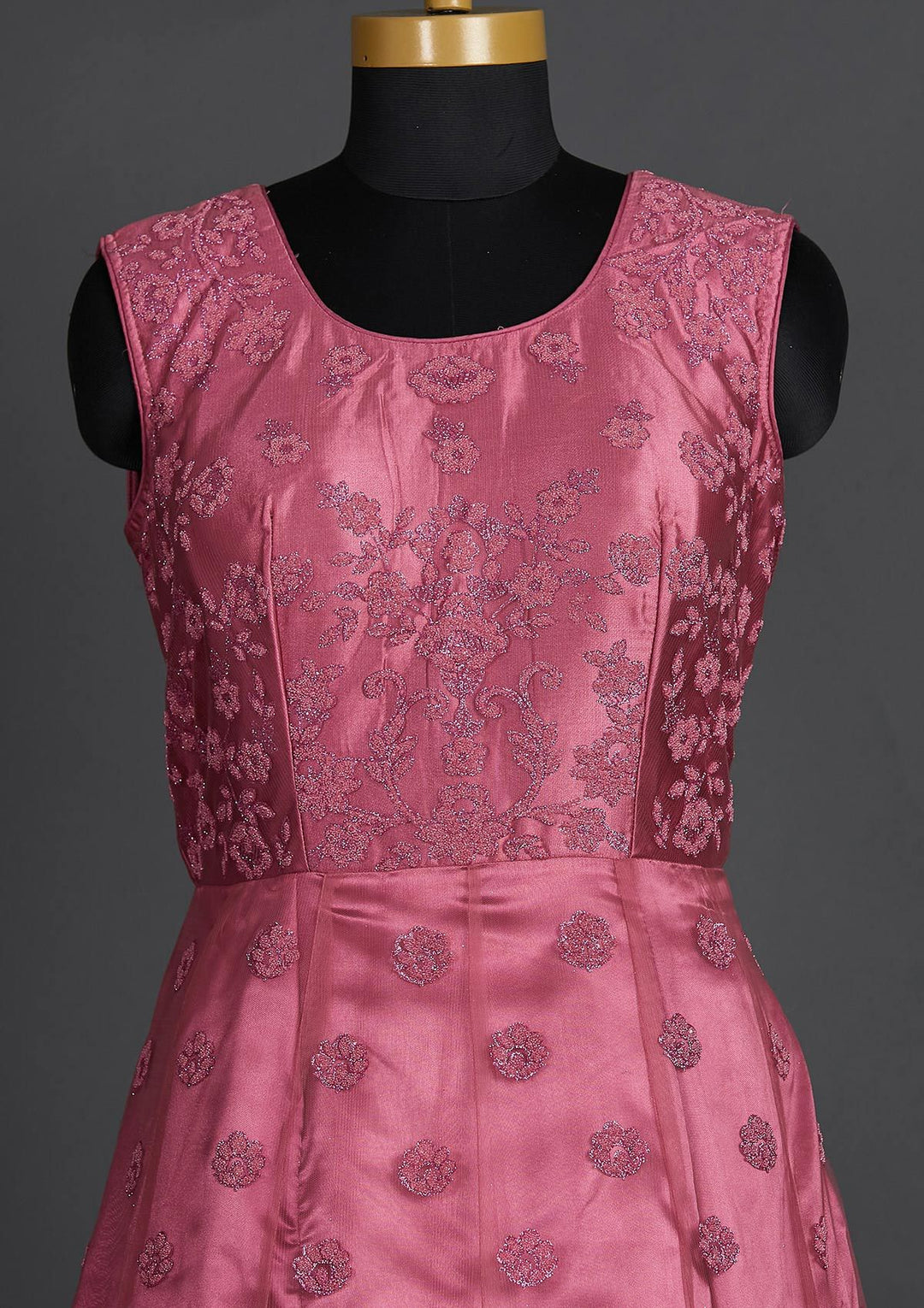 Onion Pink Glitter Net Designer Gown - Koskii