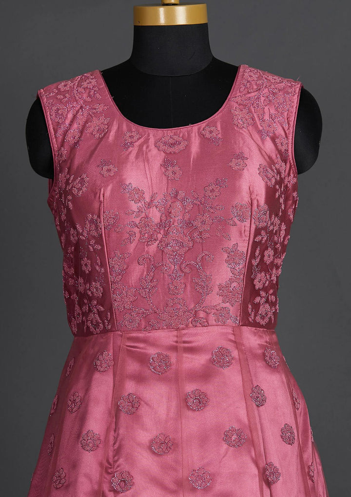 Onion Pink Glitter Net Designer Gown - Koskii