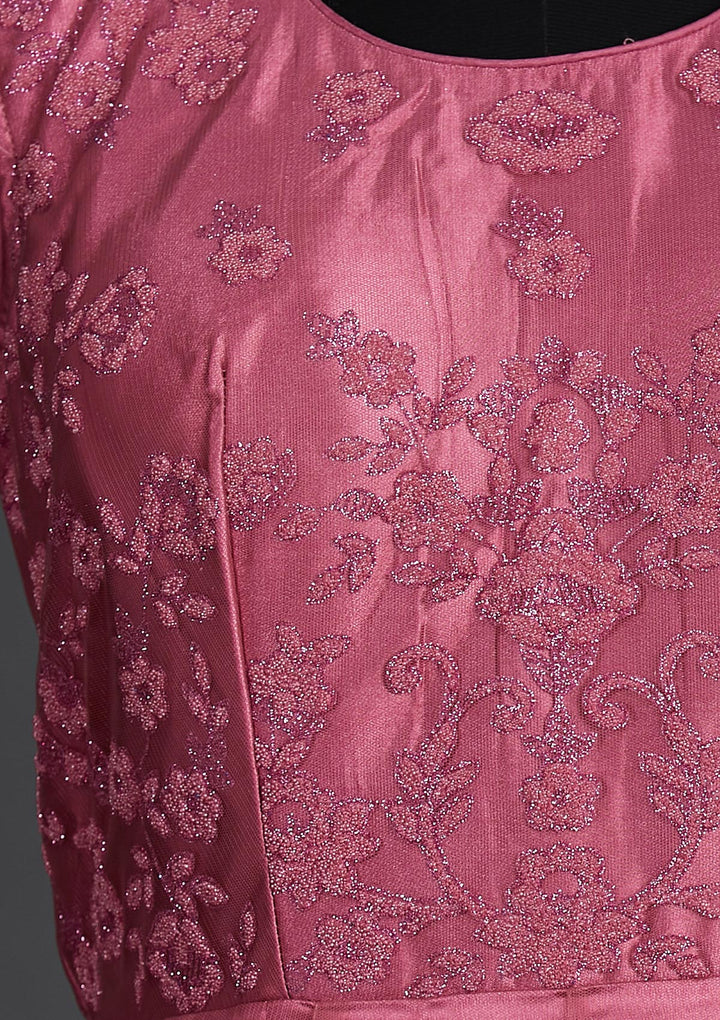 Onion Pink Glitter Net Designer Gown - Koskii