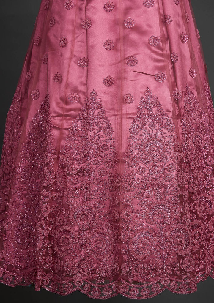 Onion Pink Glitter Net Designer Gown - Koskii