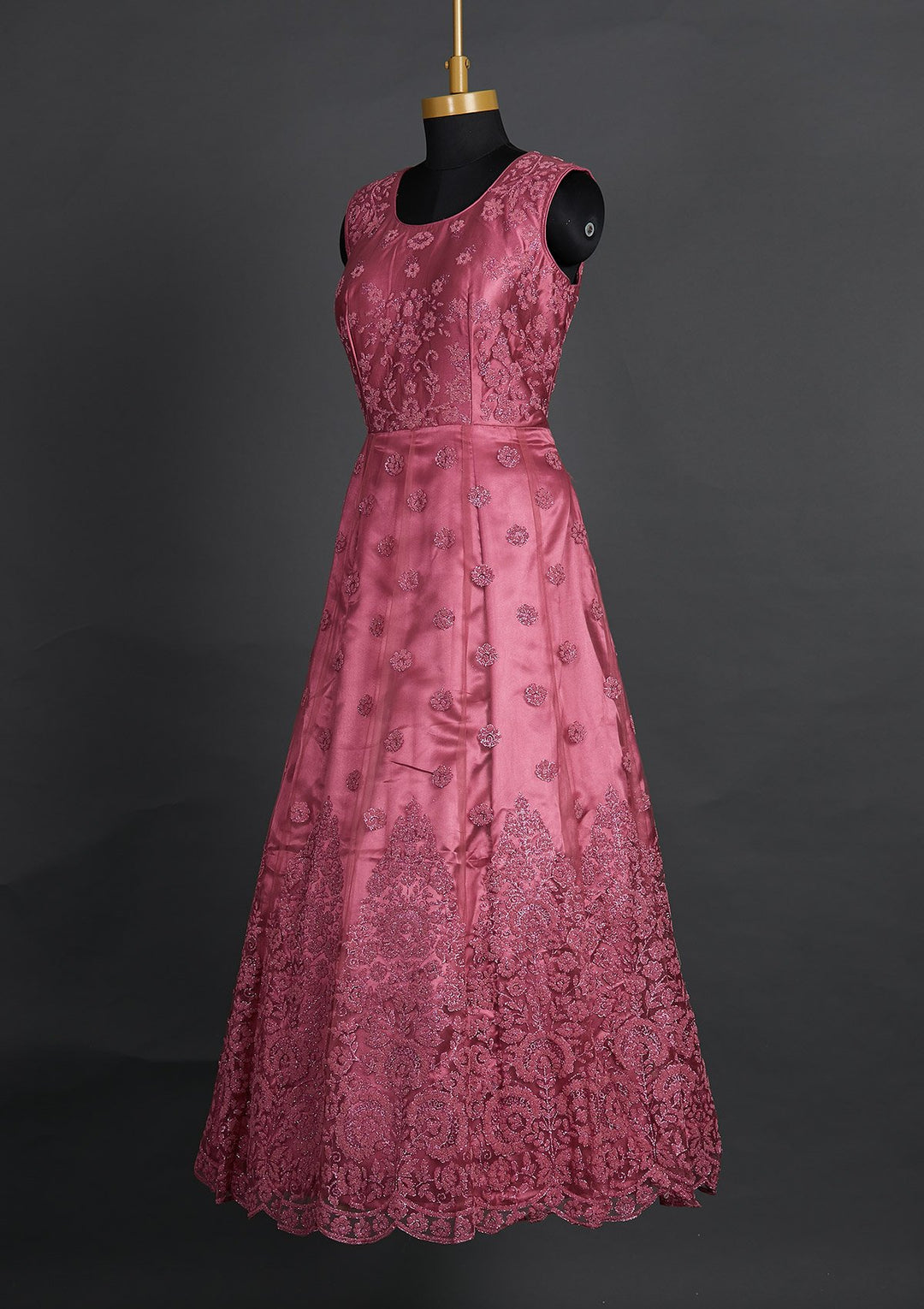 Onion Pink Glitter Net Designer Gown - Koskii