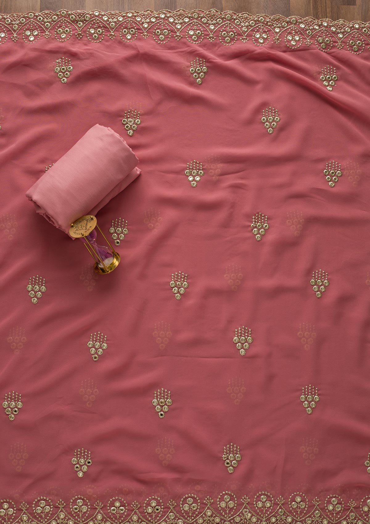 Onion Pink Gotapatti Georgette Unstitched Salwar Suit-Koskii