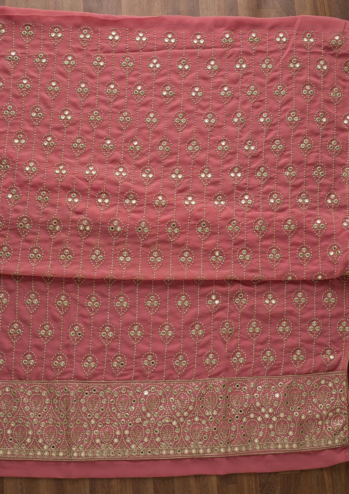 Onion Pink Gotapatti Georgette Unstitched Salwar Suit-Koskii