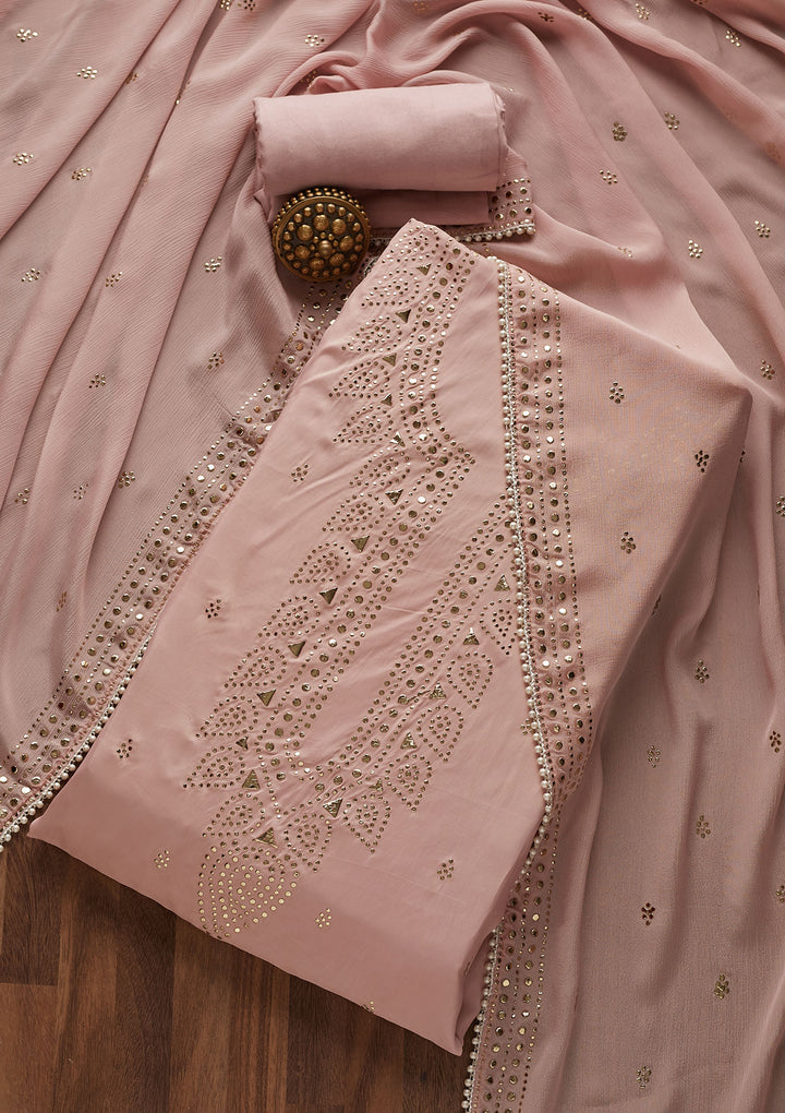 Onion Pink Gotapatti Semi Crepe Designer Unstitched Salwar Suit - Koskii