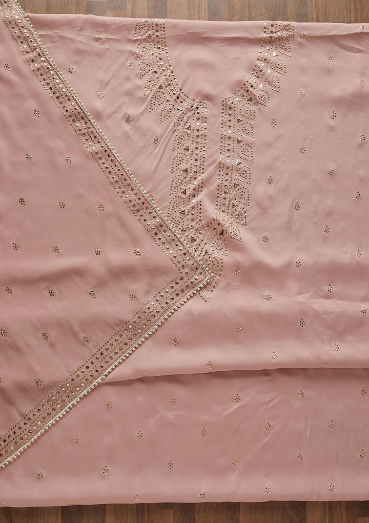 Onion Pink Gotapatti Semi Crepe Designer Unstitched Salwar Suit - Koskii