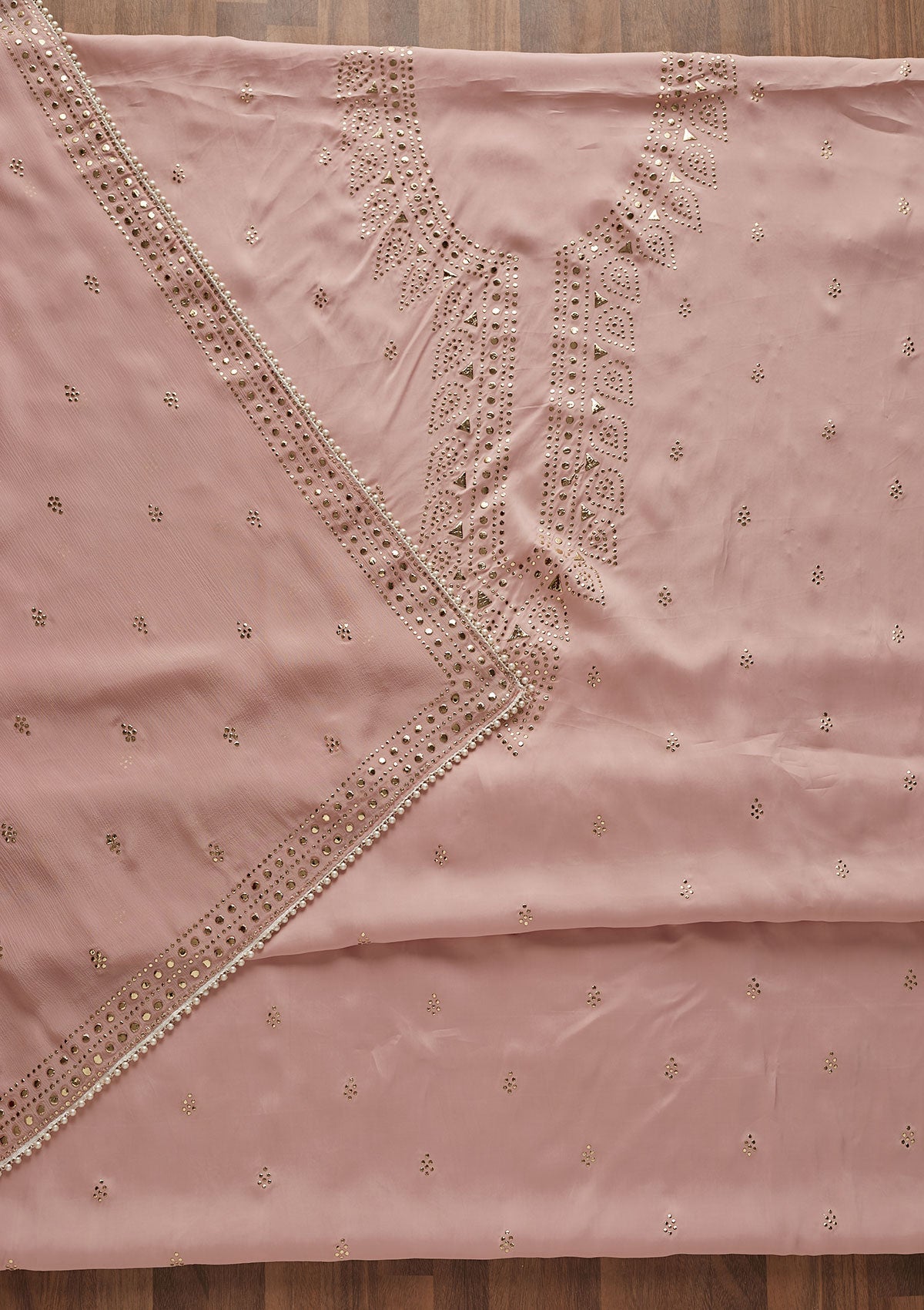 Onion Pink Gotapatti Semi Crepe Designer Unstitched Salwar Suit - Koskii