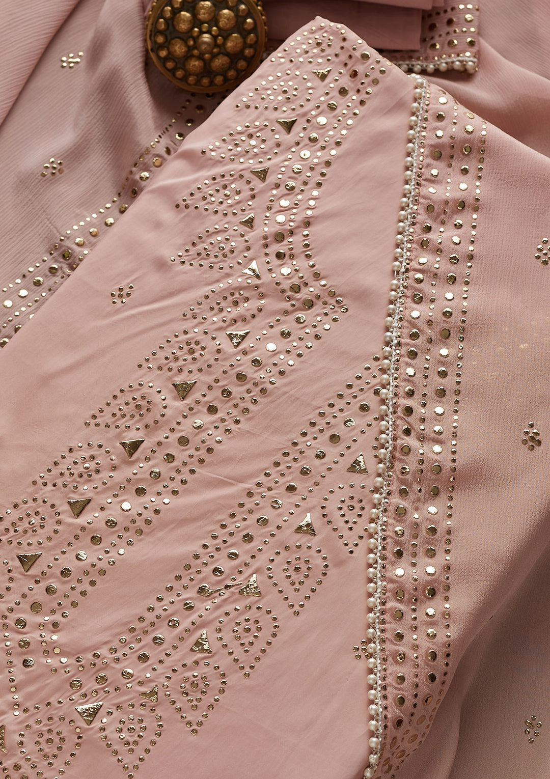 Onion Pink Gotapatti Semi Crepe Designer Unstitched Salwar Suit - Koskii