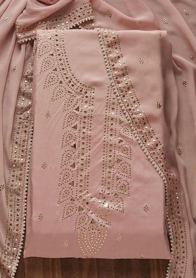 Onion Pink Gotapatti Semi Crepe Designer Unstitched Salwar Suit - Koskii