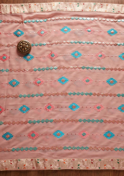 Onion Pink Mirrorwork Georgette Designer Semi-Stitched Salwar Suit - koskii