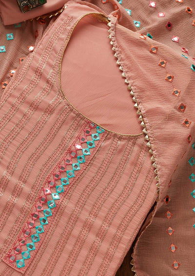 Onion Pink Mirrorwork Georgette Designer Unstitched Salwar Suit - koskii