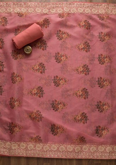 Onion Pink Print Georgette Unstitched Salwar Suit-Koskii