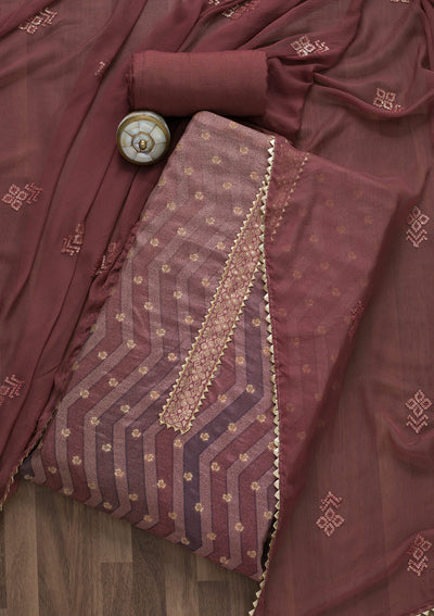 Onion Pink Printed Semi Crepe Unstitched Salwar Suit-Koskii
