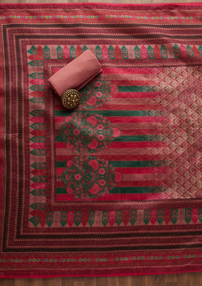 Onion Pink Sequins Chanderi Unstitched Salwar Suit-Koskii