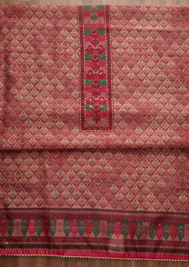 Onion Pink Sequins Chanderi Unstitched Salwar Suit-Koskii