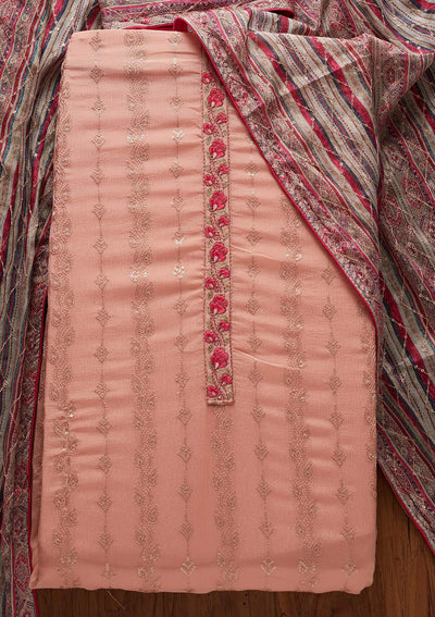 Onion Pink Sequins Georgette Designer Unstitched Salwar Suit - koskii