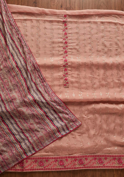 Onion Pink Sequins Georgette Designer Unstitched Salwar Suit - koskii