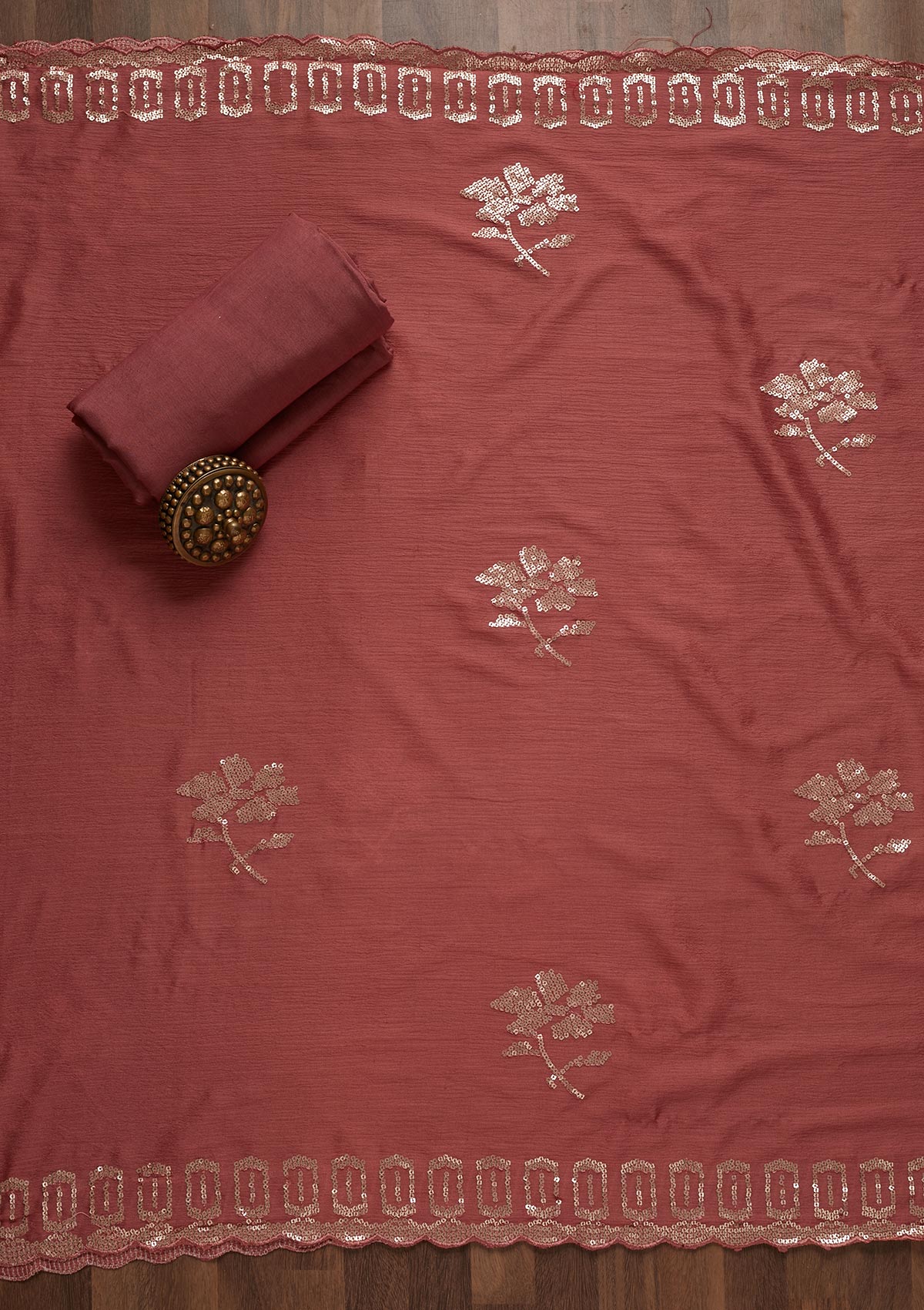 Onion Pink Sequins Georgette Unstitched Salwar Suit - Koskii