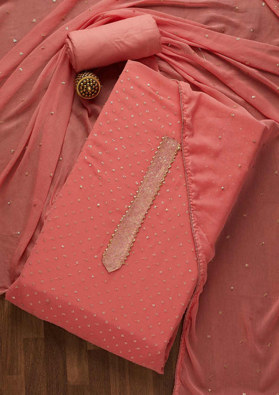 Onion Pink Sequins Georgette Unstitched Salwar Suit-Koskii