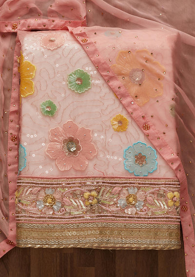 Onion Pink Sequins Net Unstitched Salwar Suit-Koskii
