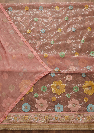 Onion Pink Sequins Net Unstitched Salwar Suit-Koskii