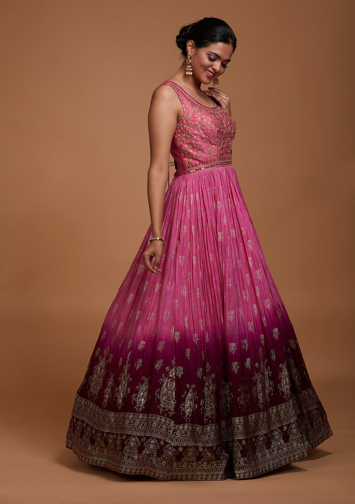 Onion Pink Sequins Raw Silk Salwar Suit-Koskii