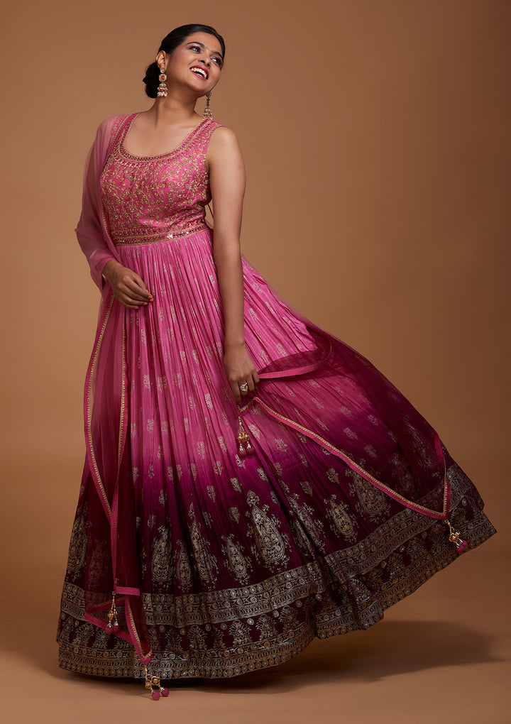 Onion Pink Sequins Raw Silk Salwar Suit-Koskii