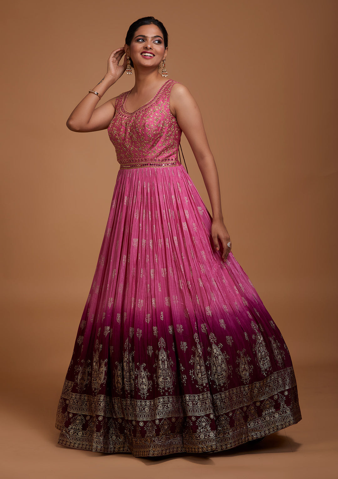 Onion Pink Sequins Raw Silk Salwar Suit-Koskii