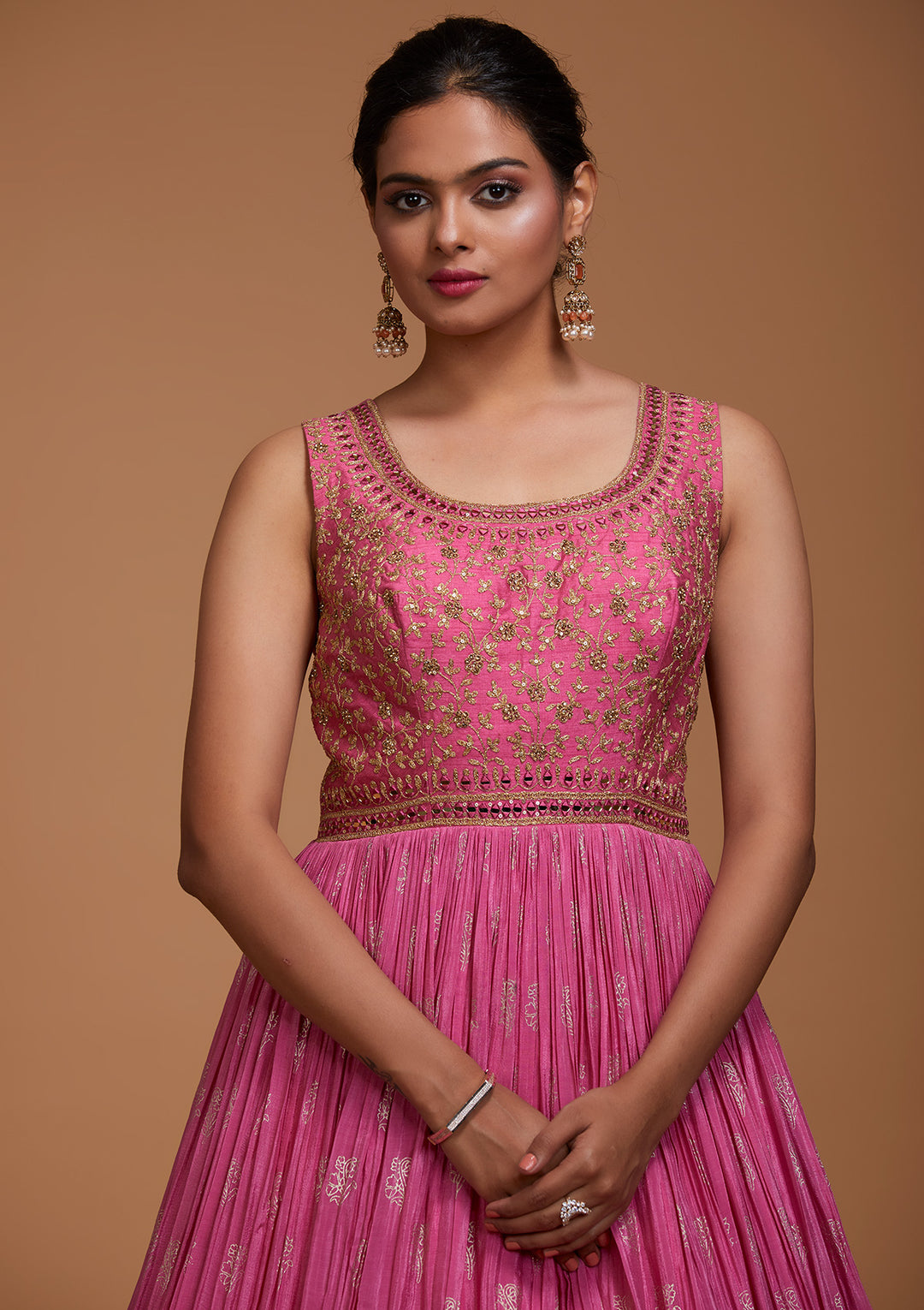 Onion Pink Sequins Raw Silk Salwar Suit-Koskii