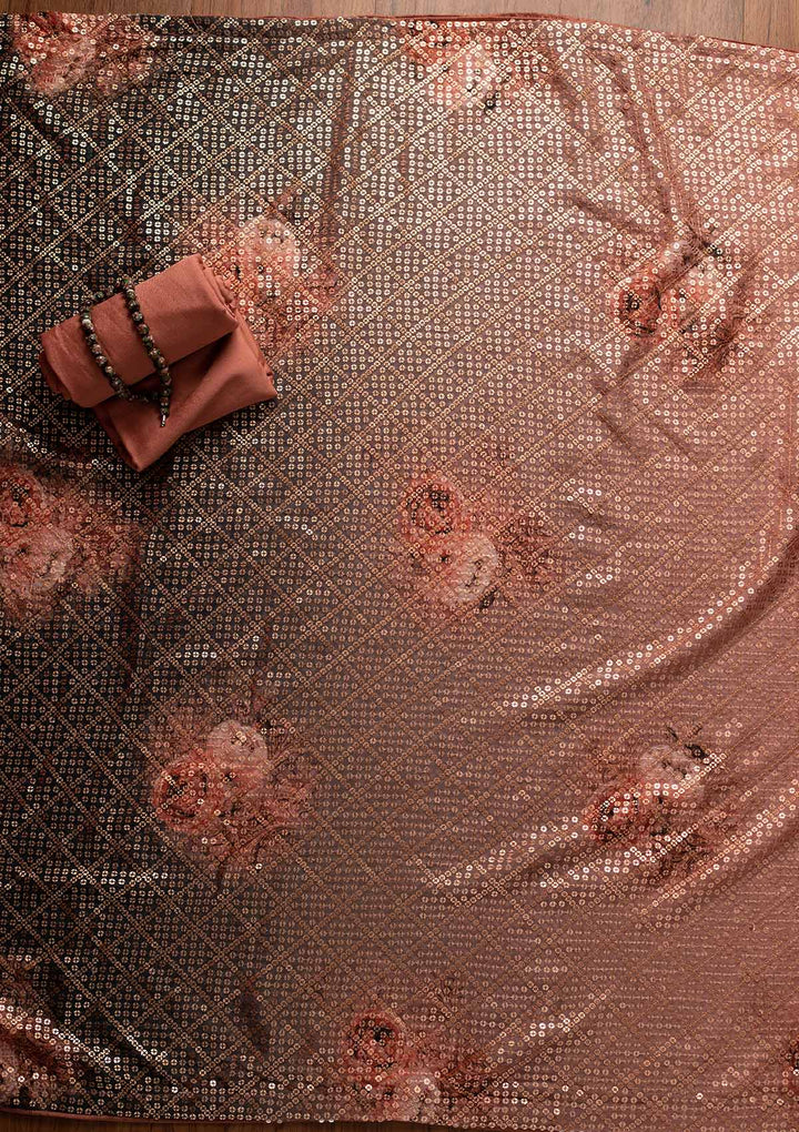 Onion Pink Sequins Semi Crepe Designer Semi-Stitched Salwar Suit - koskii