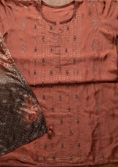 Onion Pink Sequins Semi Crepe Designer Semi-Stitched Salwar Suit - koskii