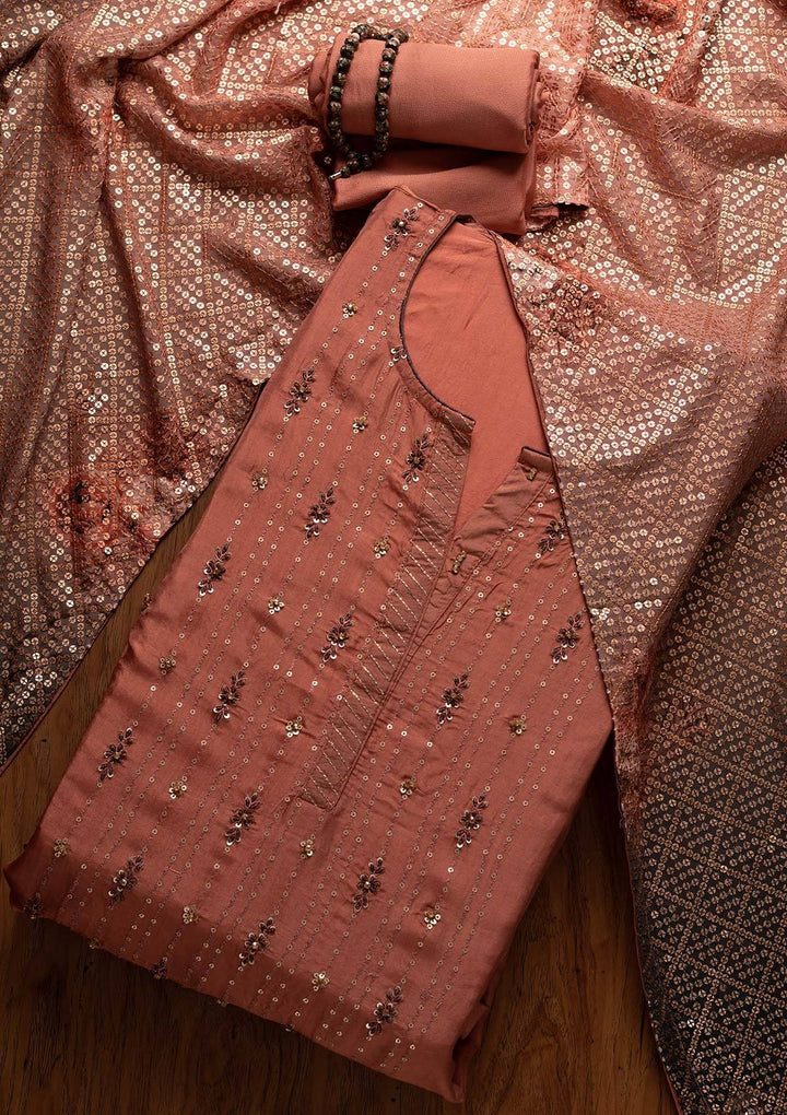 Onion Pink Sequins Semi Crepe Designer Semi-Stitched Salwar Suit - koskii