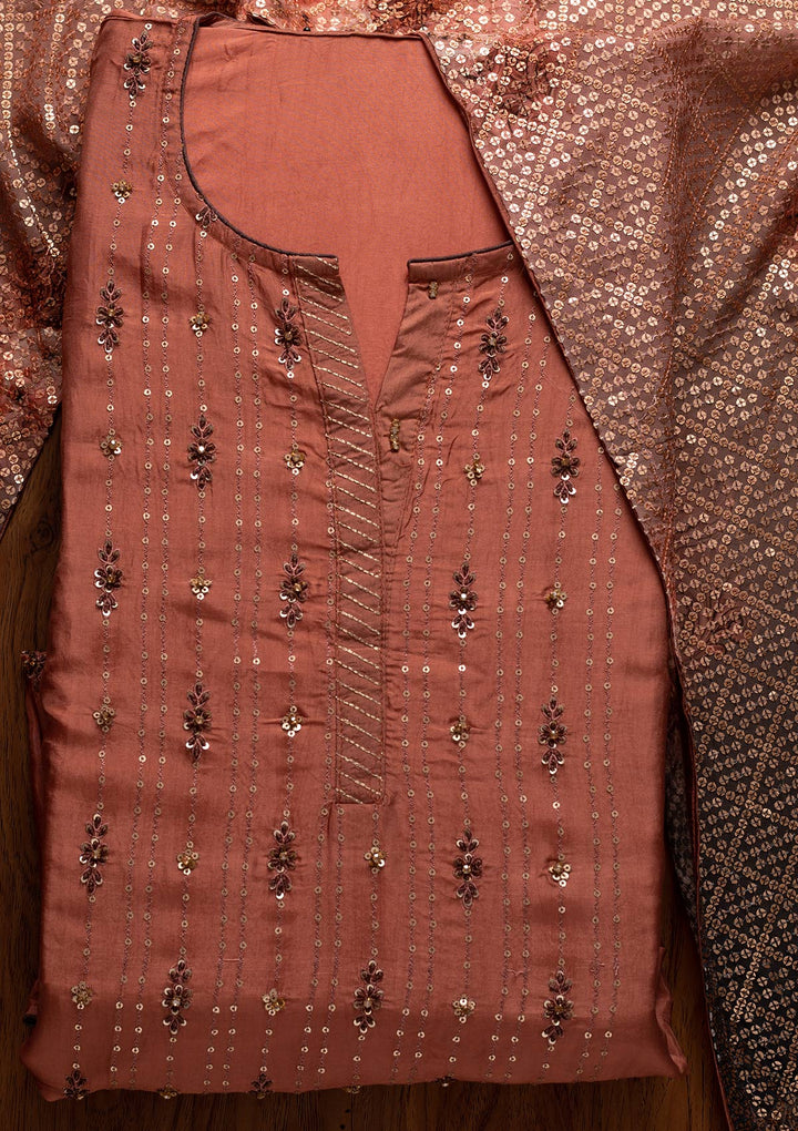 Onion Pink Sequins Semi Crepe Designer Semi-Stitched Salwar Suit - koskii