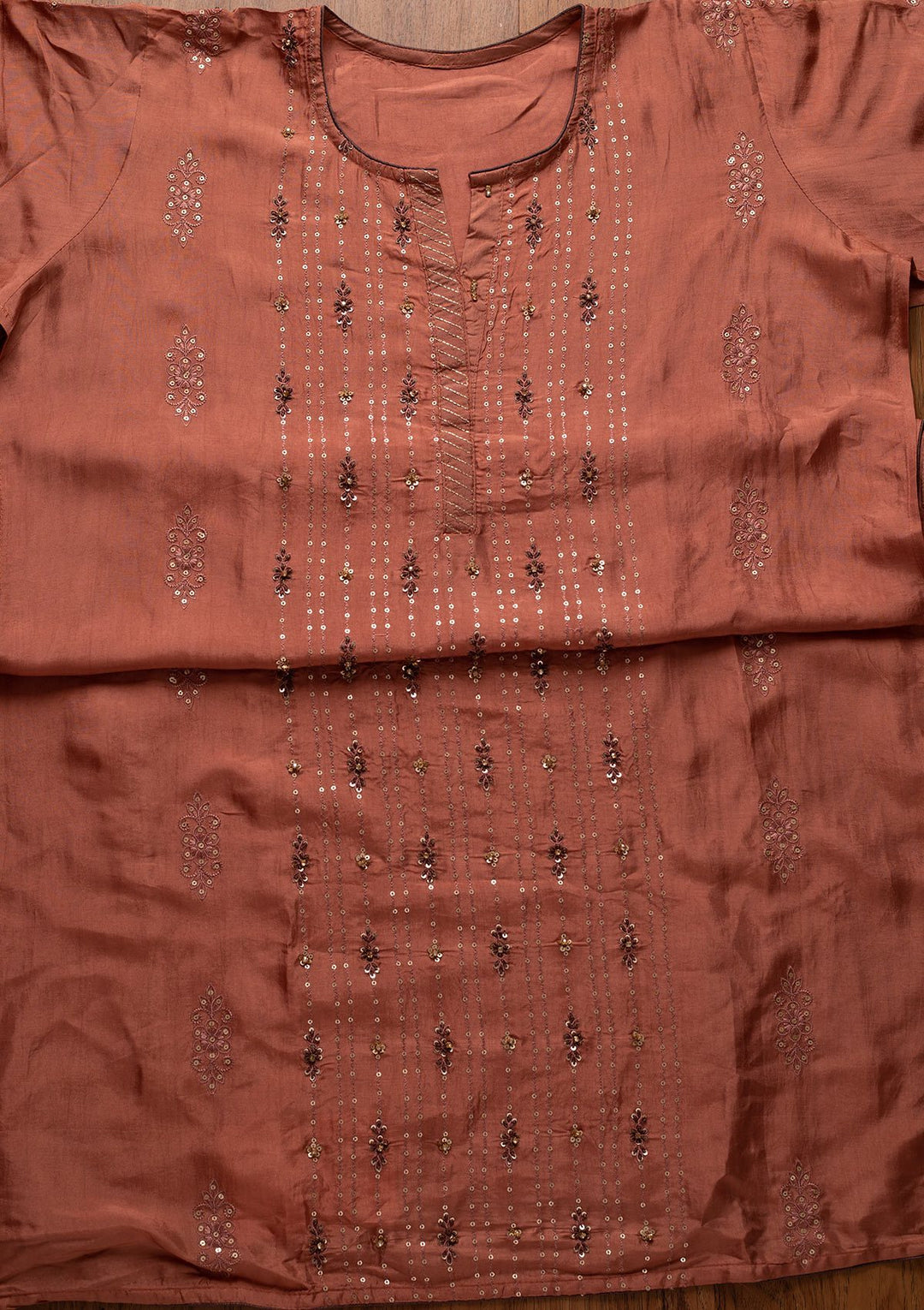 Onion Pink Sequins Semi Crepe Designer Semi-Stitched Salwar Suit - koskii