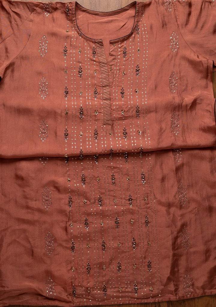 Onion Pink Sequins Semi Crepe Designer Semi-Stitched Salwar Suit - koskii