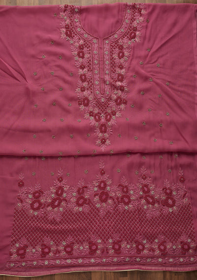 Onion Pink Silver Stonework Georgette Unstitched Salwar Suit-Koskii