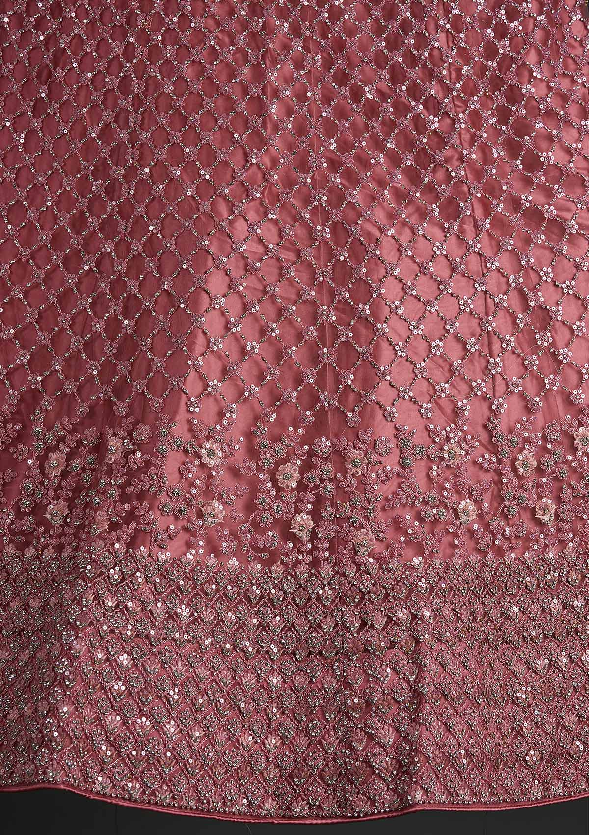 Onion Pink Silver Stonework Net Designer Semi-Stitched Lehenga - koskii