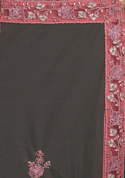 Onion Pink Silver Stonework Net Designer Semi-Stitched Lehenga - Koskii