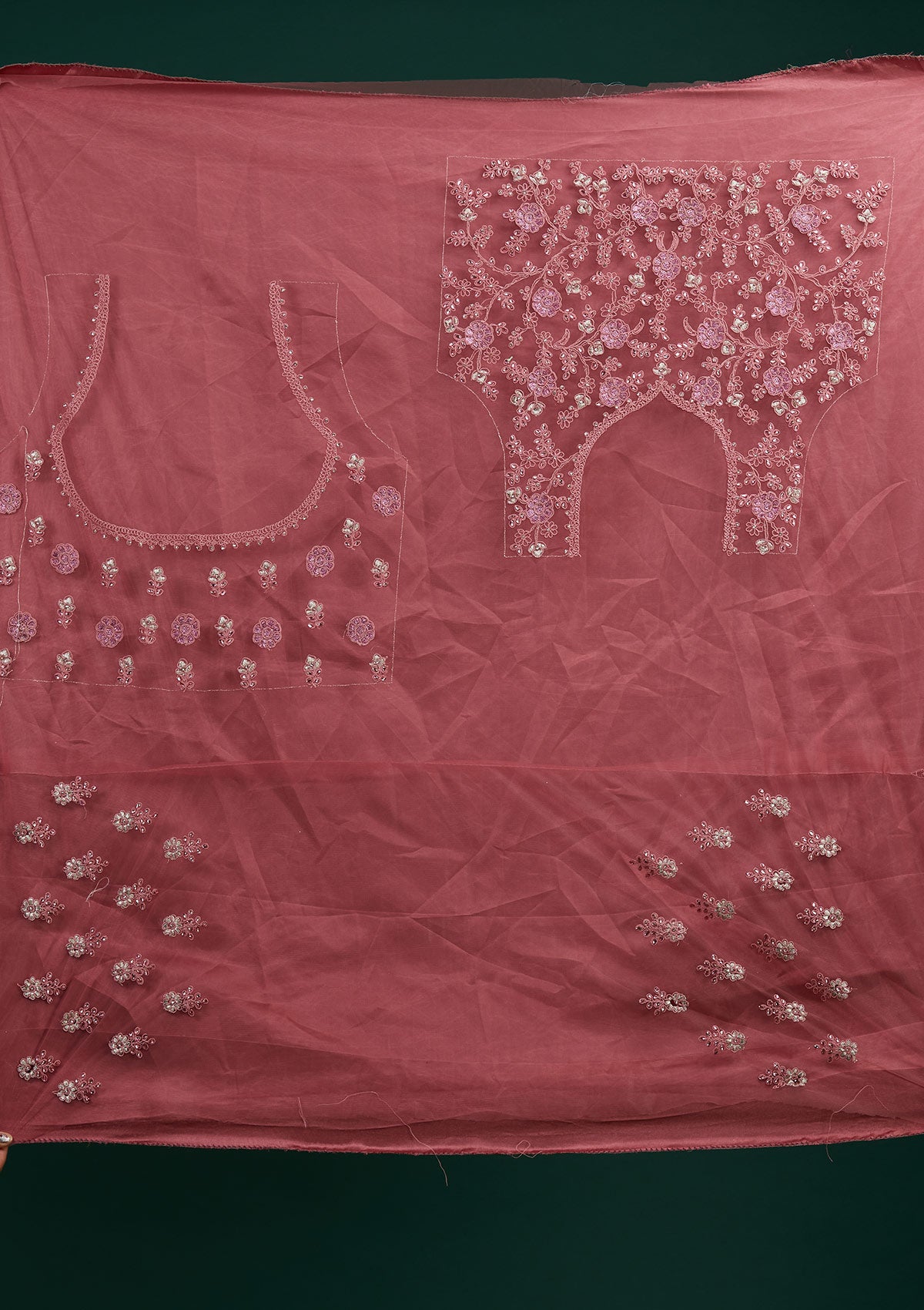 Onion Pink Silver Stonework Net Designer Semi-Stitched Lehenga - Koskii