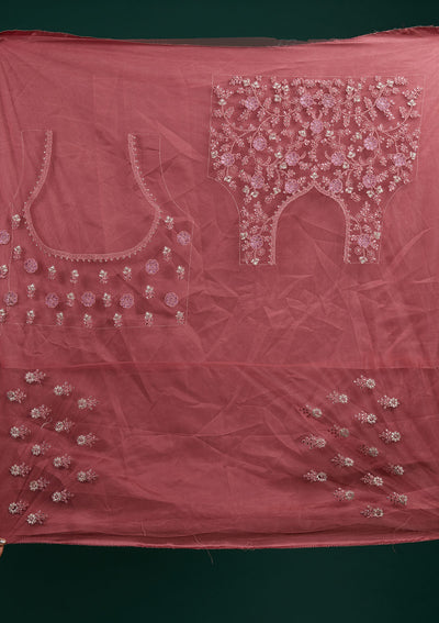 Onion Pink Silver Stonework Net Designer Semi-Stitched Lehenga - Koskii
