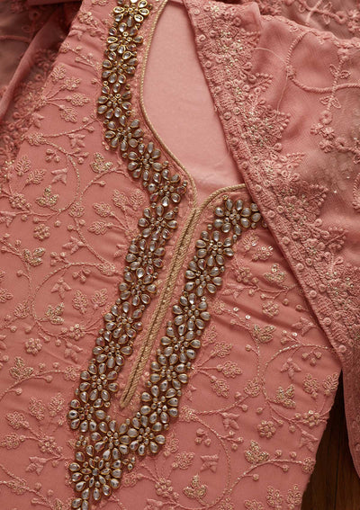 Onion Pink Stonework Georgette Designer Unstitched Salwar Suit - koskii