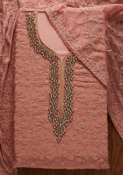 Onion Pink Stonework Georgette Designer Unstitched Salwar Suit - koskii