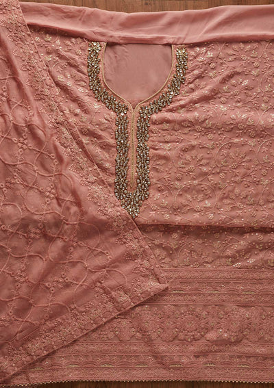 Onion Pink Stonework Georgette Designer Unstitched Salwar Suit - koskii