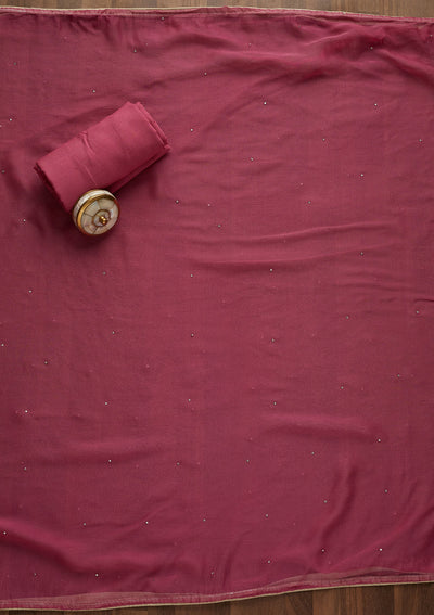 Onion Pink Stonework Georgette Unstitched Salwar Suit-Koskii