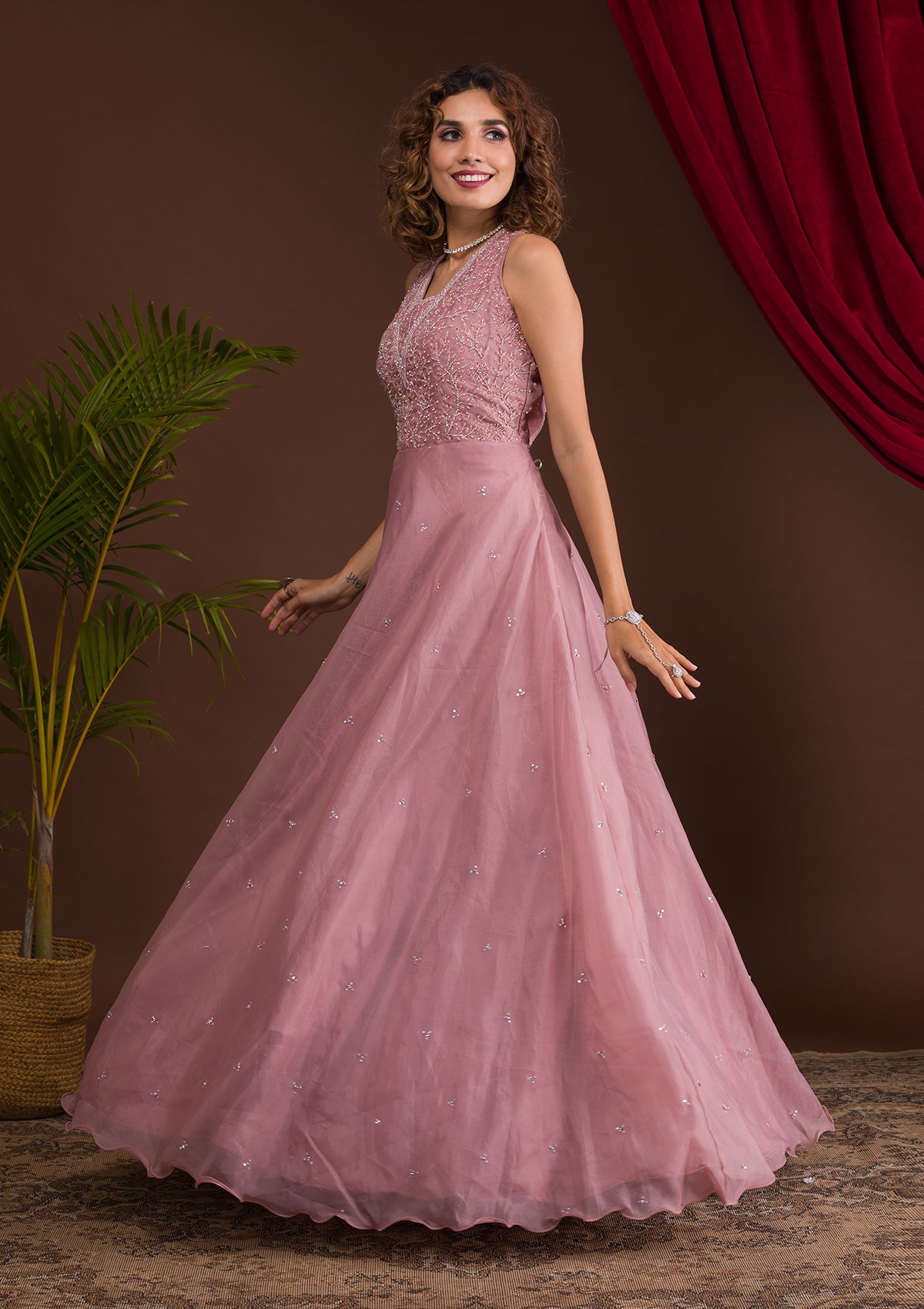 Charming wedding wear net onion pink gown for women  G3WGO2205   G3fashioncom