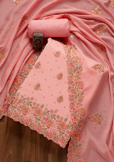 Onion Pink Swarovski Georgette Unstitched Salwar Suit-Koskii