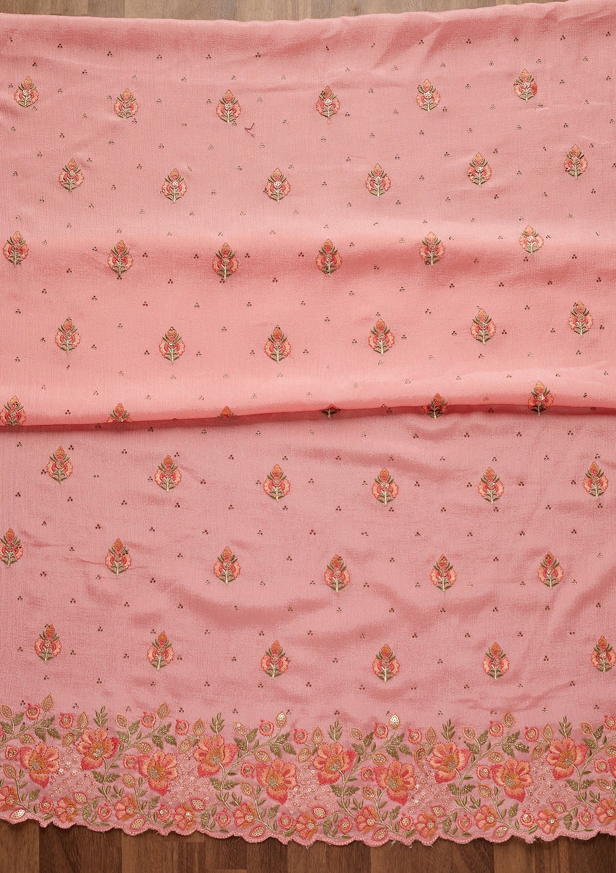 Onion Pink Swarovski Georgette Unstitched Salwar Suit-Koskii