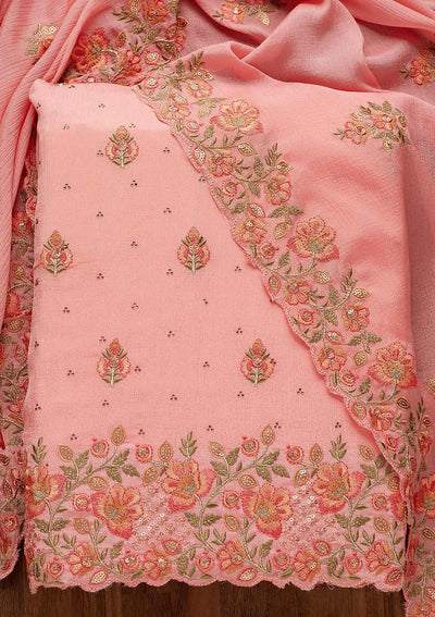 Onion Pink Swarovski Georgette Unstitched Salwar Suit-Koskii