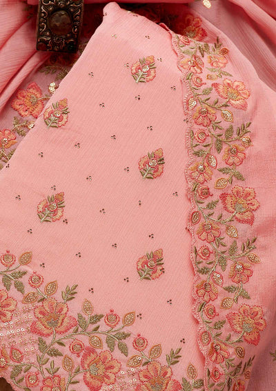 Onion Pink Swarovski Georgette Unstitched Salwar Suit-Koskii